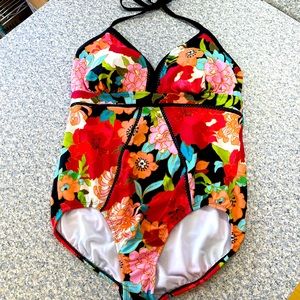 Time and True Floral Halter Tie Swimsuit size XL 16-18